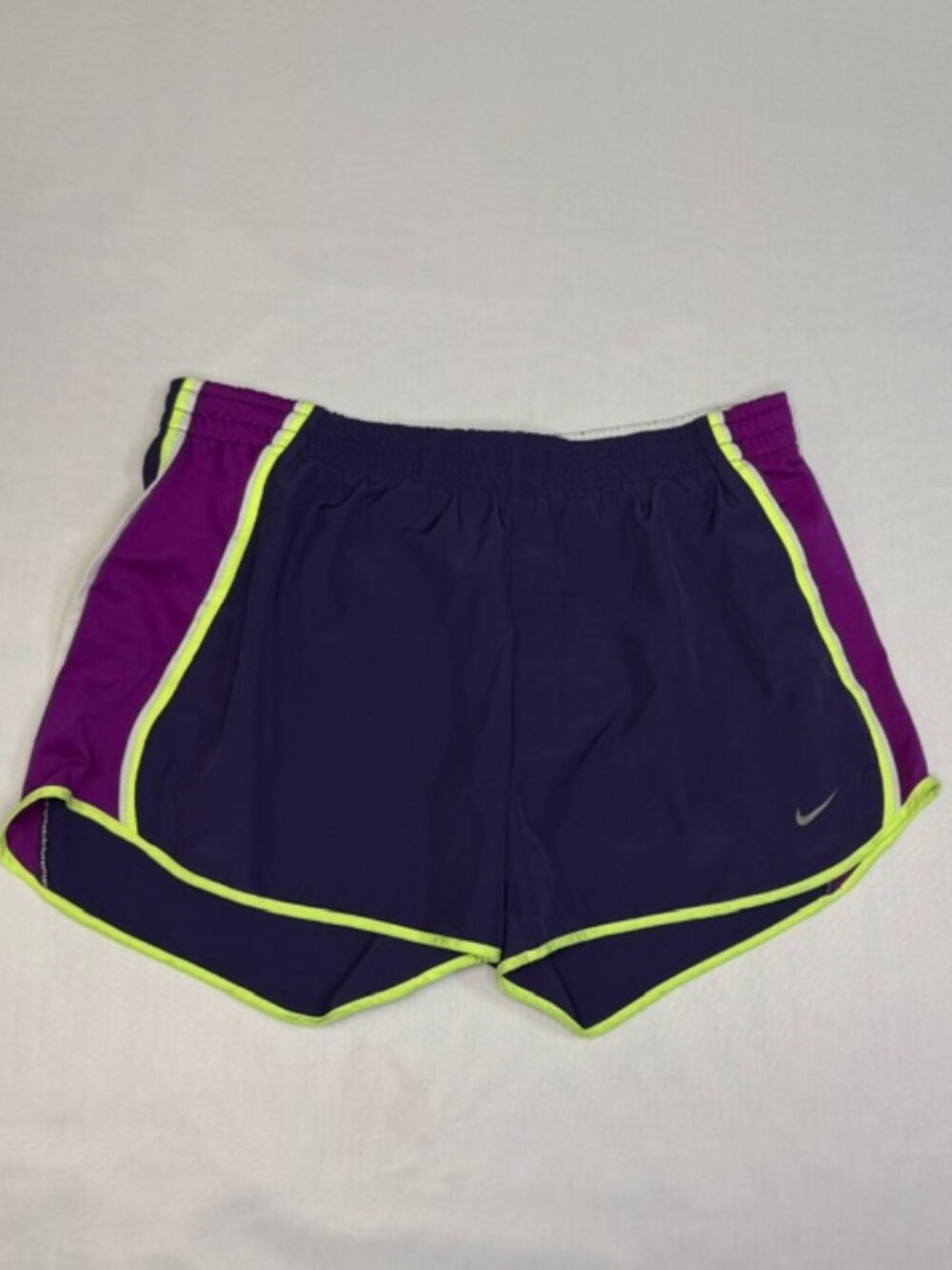 Women's Nike Dry-Fit Running Shorts in Purple With Neon Yellow Trim Size M